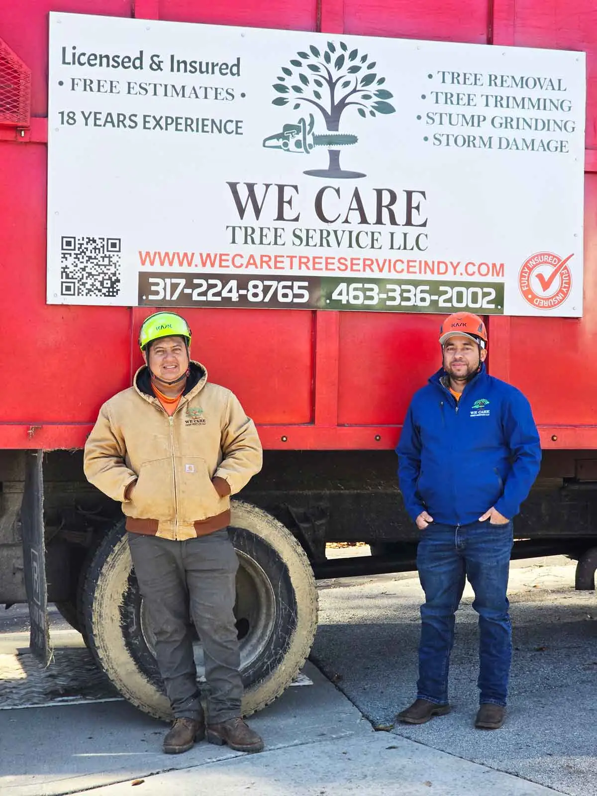 Two We Care Tree Service team members beside their truck in Indianapolis